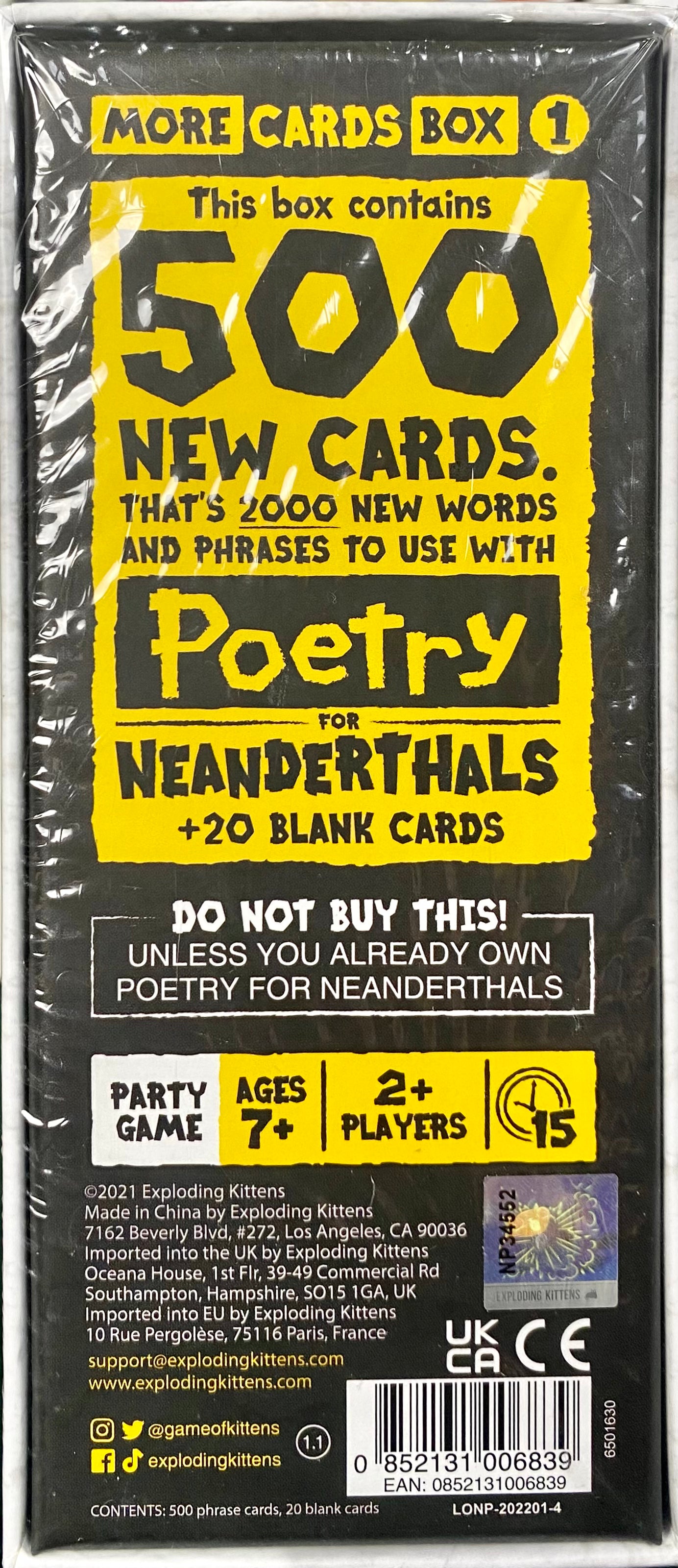 Poetry for Neanderthals Expansion - More Cards Box 1